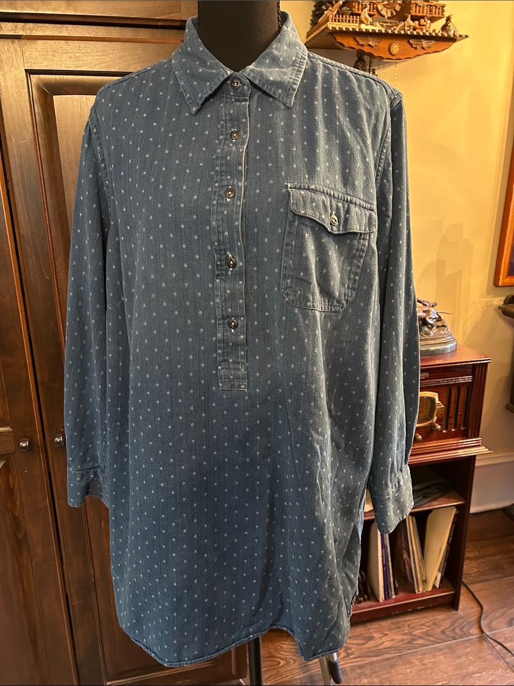 LRL Ralph Lauren Sz 2XL Blue Button-Front Long-Sleeve Tunic Shirt